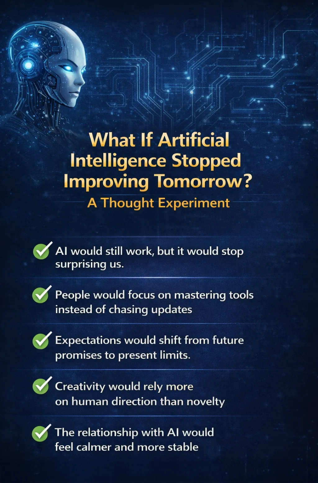 What If Artificial Intelligence Stopped Improving Tomorrow? A Thought Experiment infograph