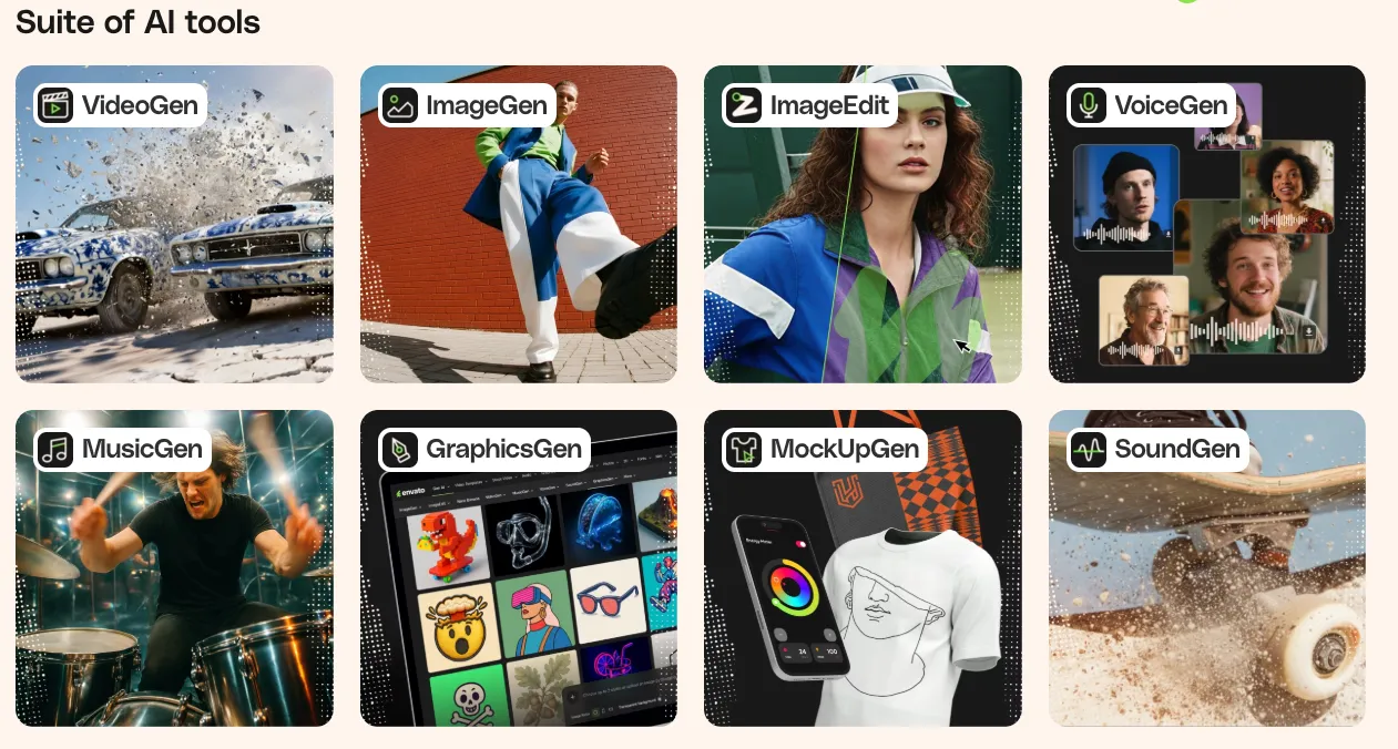 Explore Envato Elements AI tools for creators, designers, and small businesses
